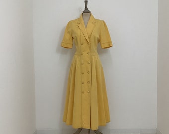 Vintage 1980s does 50s Antonette dress yellow swing fit & flare shirtdress #V2