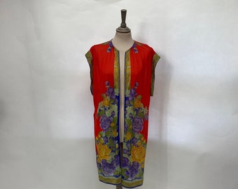 RARE vintage des années 1970 Gottex Israel caftan floral ouvert couvrir smock kimono jeté # V3