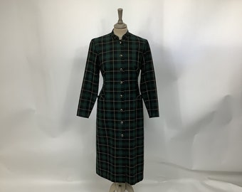 Vintage 1980s Norman Linton shirt dress tartan plaid tuxedo wiggle shirtdress #V2