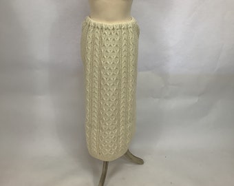 Vintage 1980s tube skirt Naughty Clothing cable knit Aran knitted midi boho #V3