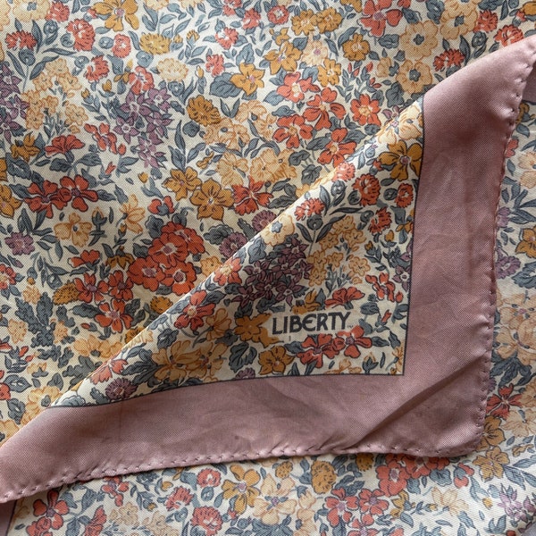 Vintage 1980s Liberty of London silk scarf floral pink headscarf necktie bandana  #VB