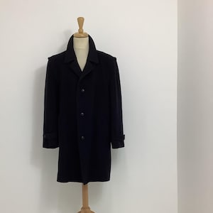 Pardessus vintage des années 80 Harrods Man Shop, caban en laine bleu marine de style militaire # V1