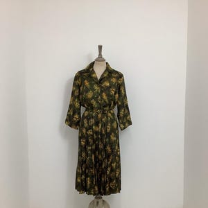 Vintage 1950s Tricel day dress abstract fit & flare pleated swing shirtdress #V2