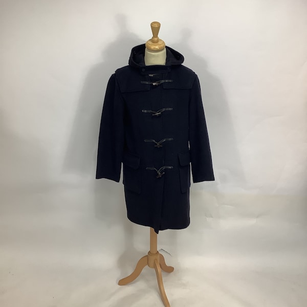 Duffle-coat bleu marine original Gloverall des années 1980 avec capuche crêpe # V1