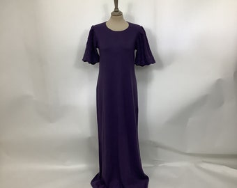 Robe Harold Ingram vintage des années 1970 tricotée bohème robe maxi manches ange # V2