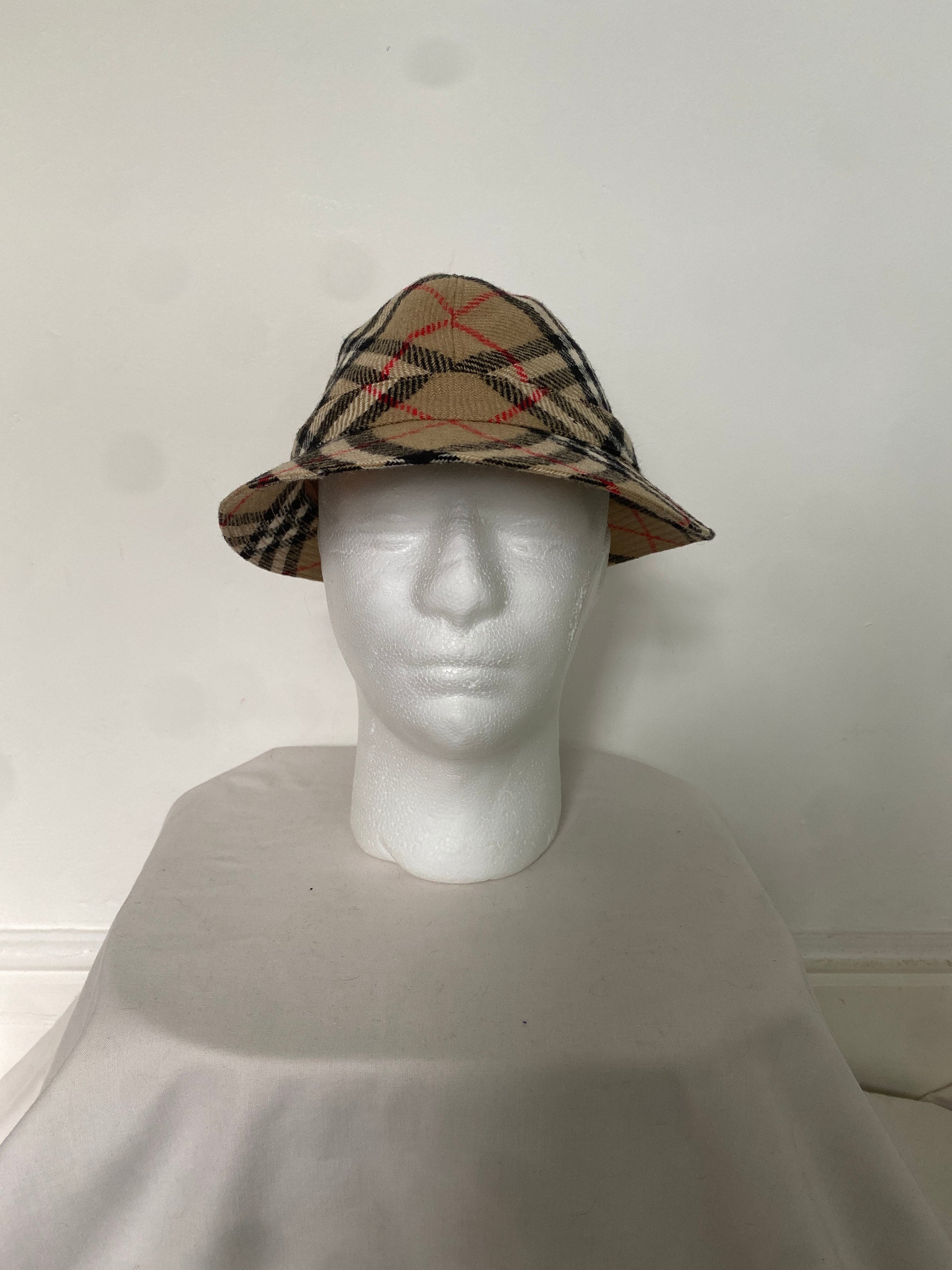 Rare 100% Authentic Burberry Vintage Check Wool Safari Vintage Bucket Hat