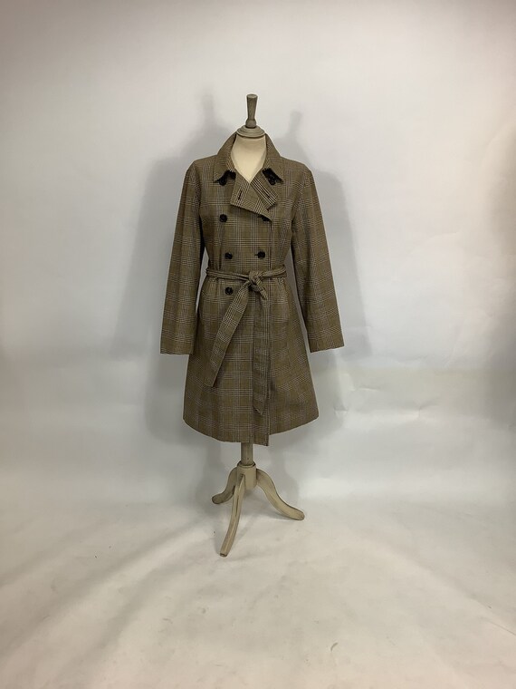 Vintage Aquascutum Trench Coat Belted Checked Plaid Tailored Mac