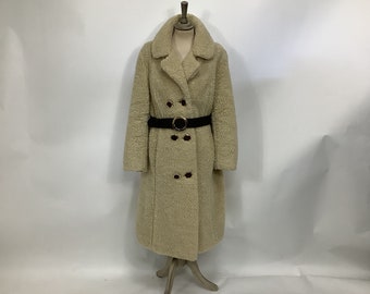 RARE Vintage 1970s Aqua-Wise teddy bear coat Knord deep pile boho pea overcoat #V4