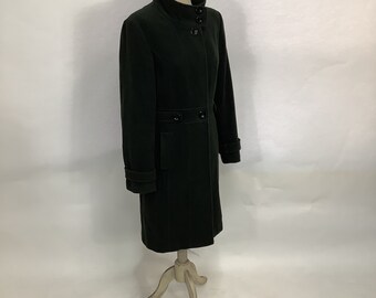 Vintage 1980s Laura Ashley coat green wool cashmere military retro overcoat  #V4
