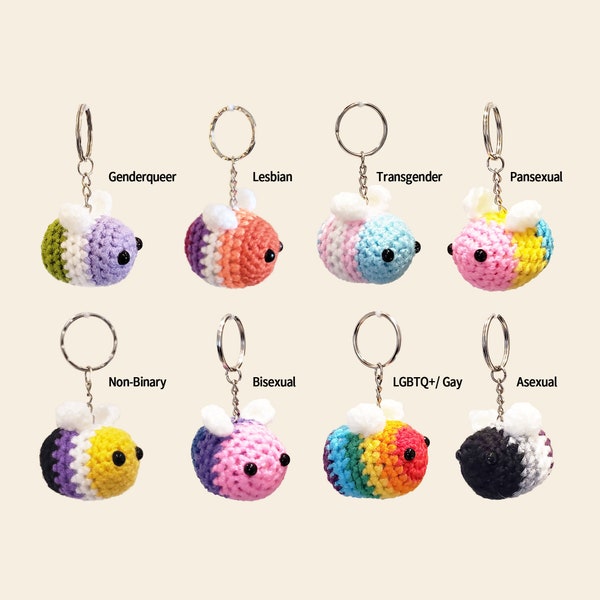 LGBTQ+ Bumblebee keychain | pride gift bee amigurumi Toy gay asexual lesbian handmade trans non binary bi pan sexual adventure Christmas