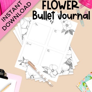 Floral Bullet Journal Printable, planner inserts, bujo printable, journal starter kit, flower planner template, beginner bullet journaling