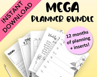 Printable Planner Bundle, Bullet Journal Printable, planner inserts, bujo printable, journal starter kit, planner template bullet journaling