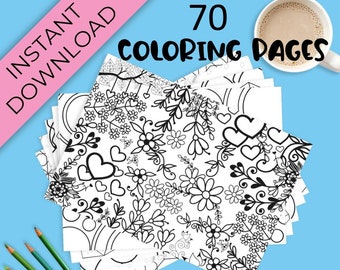 Printable Coloring Book 70 Pages, Coloring book, Coloring Pages For Adults, Kids Coloring, Coloring Pages for Grown Ups, Coloring Sheets