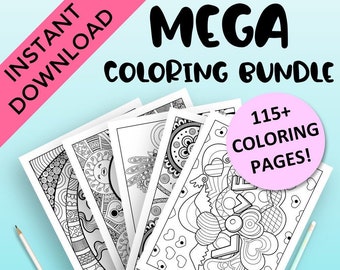 Coloring Pages Bundle, Adult Coloring Pages PDF, Digital Coloring Book, Instant Download Coloring Pages, Zentangle Coloring Sheets For Kids