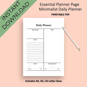 Minimalist Daily Planner, Printable Bullet Journal Daily, Daily Planner Printable, Simple Planner Insert, Digital Daily Planner