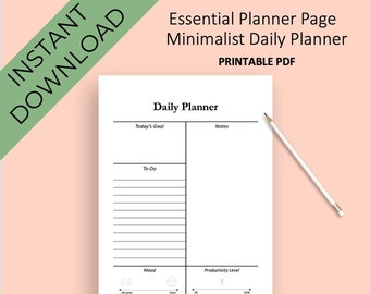 Minimalist Daily Planner, Printable Bullet Journal Daily, Daily Planner Printable, Simple Planner Insert, Digital Daily Planner