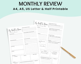 Monthly Review Planner, Monthly Review Printable, Printable Planner, Productivity Planner, Monthly Reflection, Monthly Review PDF
