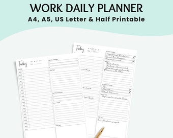 Work Daily Planner, Work Planner Printable, Work From Home Planner, Productivity Planner, Daily Planner