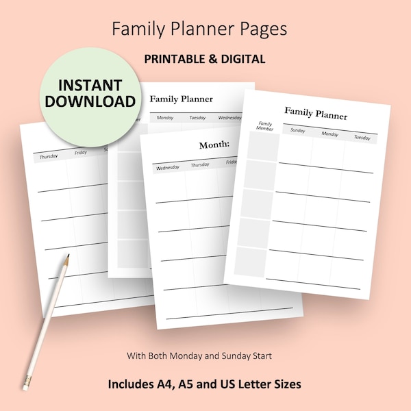 Family Planner, Family Planner Insert, Family Planner PDF, Family Schedule, Family Calendar, Printable Family Planner