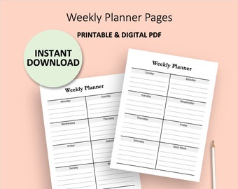 Simple Weekly Planner, Simple Planner Insert, Weekly Planner PDF, Weekly Digital Planner, Weekly Planner Insert, Printable Weekly Planner