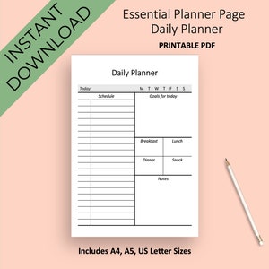 Daily Planner Printable, Simple Planner Insert, Minimalist Daily Planner, Printable Bullet Journal Daily, Daily Schedule, Digital Daily