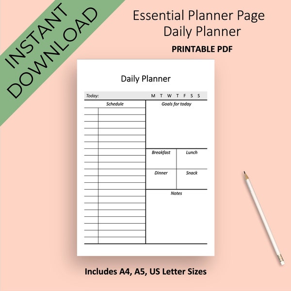 Daily Planner Printable, Simple Planner Insert, Minimalist Daily Planner, Printable Bullet Journal Daily, Daily Schedule, Digital Daily