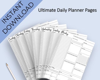 Ultimate Daily Planner Printable, Day Planner, Daily Schedule, 24-Hour Planner, Digital Planner, Planner Inserts, 7-Day Planner, Daily Pages