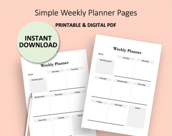 Weekly Planner Insert, One Page Weekly Planner Page, Weekly Planner PDF, Weekly Digital Planner, Simple Week Page, Printable Weekly Planner