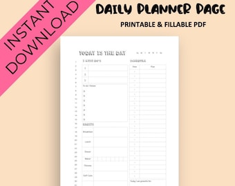 Daily List, Daily Planner, Daily Schedule, Productivity Plan, Instant Download, Digital Planner, Printables, Planner Inserts