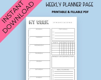 Weekly Schedule, Weekly Planner, Weekly Printable, Productivity Plan, Instant Download, Digital Planner, Printables, Planner Inserts