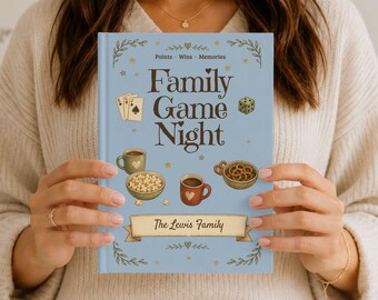 Personalized Family Game Night Score Log Book, Custom Name Points & Wins Memories Journal, Cozy Couples Board Card Tracker Gift Households