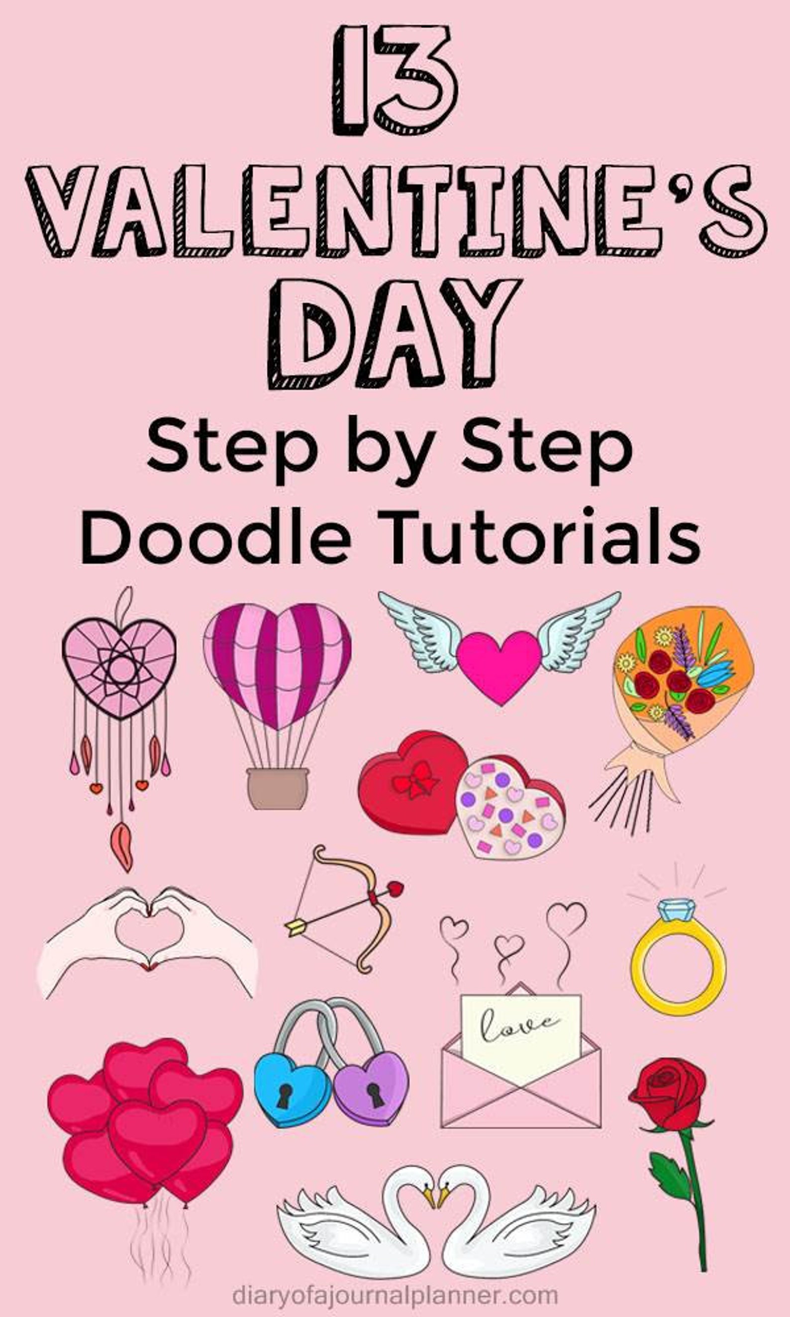 Valentine's Day Doodle Tutorials, Love Theme Step by Step Doodles