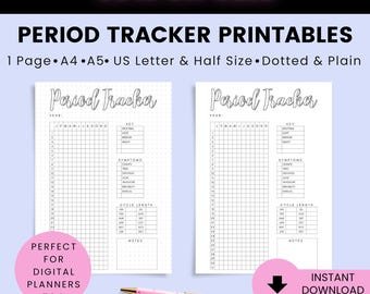 Period tracker printable, menstrual cycle tracker, bullet journal printable, Bujo health tracker, period log, planner printable