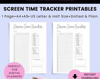 Screen Time tracker printable,Screen time log, Screen time tracker bullet journal printable, Bujo health tracker, planner printable