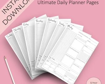 Ultimate Daily Planner Printable, Day Planner, Daily Schedule, 12-Hour Planner, Digital Planner, Planner Inserts, 7-Day Planner, Daily Pages