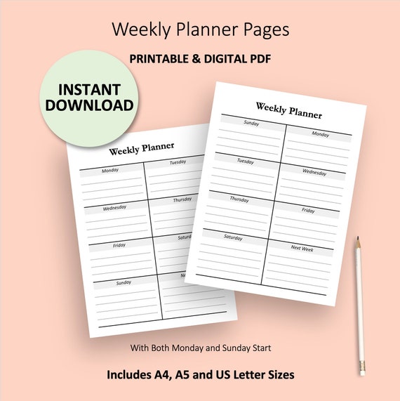 Simple Weekly Planner, Simple Planner Insert, Weekly Planner PDF, Weekly Digital Planner, Weekly Planner Insert, Printable Weekly Planner