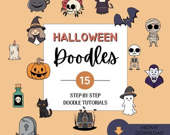 Halloween Doodle Tutorials, Halloween Step-By-Step Doodles, Learn How To Doodle, How to Draw Tutorials, Drawing tutorials, Beginners doodles