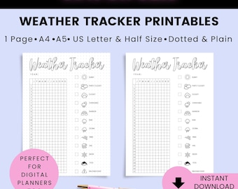 Weather Tracker Printable, Weather log, Weather tracker bullet journal printable, Bujo tracker, planner printable