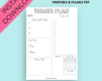 To Do List, Daily Planner, Daily Schedule, Todays Plan, Instant Download, Printable To-do List, Digital Planner, Printables, Planner Inserts