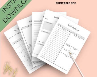 Essentials Planner Printable, Premade Bullet Journal, Simple Planner Inserts, Printable Bullet Journal Kit, Digital Planner Pages