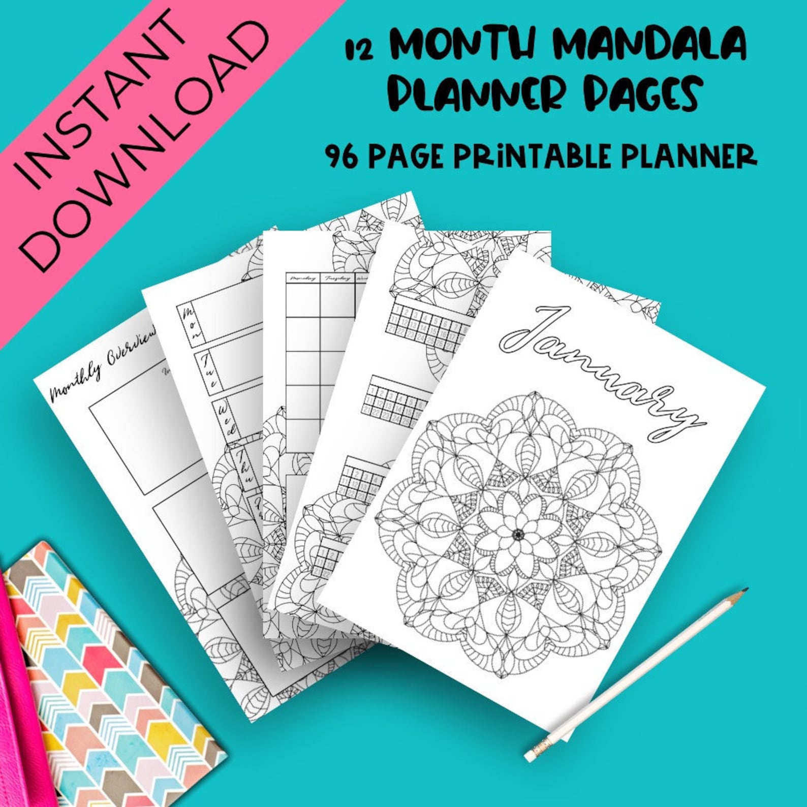 Mandala Planner Printable, Mandala Bullet Journal, Mandala Planner ...