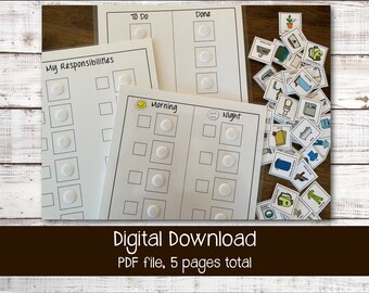 Chore Chart, Responsibility Chart, Visual Schedule, Printable, Digital Download