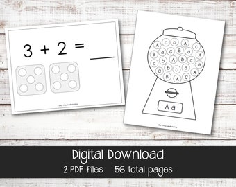 Do-a-dot Printable, Addition and Alphabet pages, Digital Download