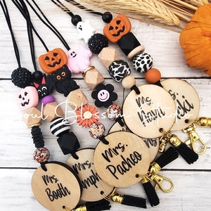 Halloween Lanyard with Name, Beaded Personalized Teacher tassel  Lanyard, Boho  Lanyard, Teacher Nurse Lanyard