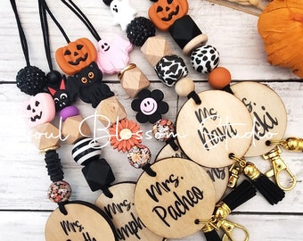 Halloween Lanyard with Name, Beaded Personalized Teacher tassel  Lanyard, Boho  Lanyard, Teacher Nurse Lanyard
