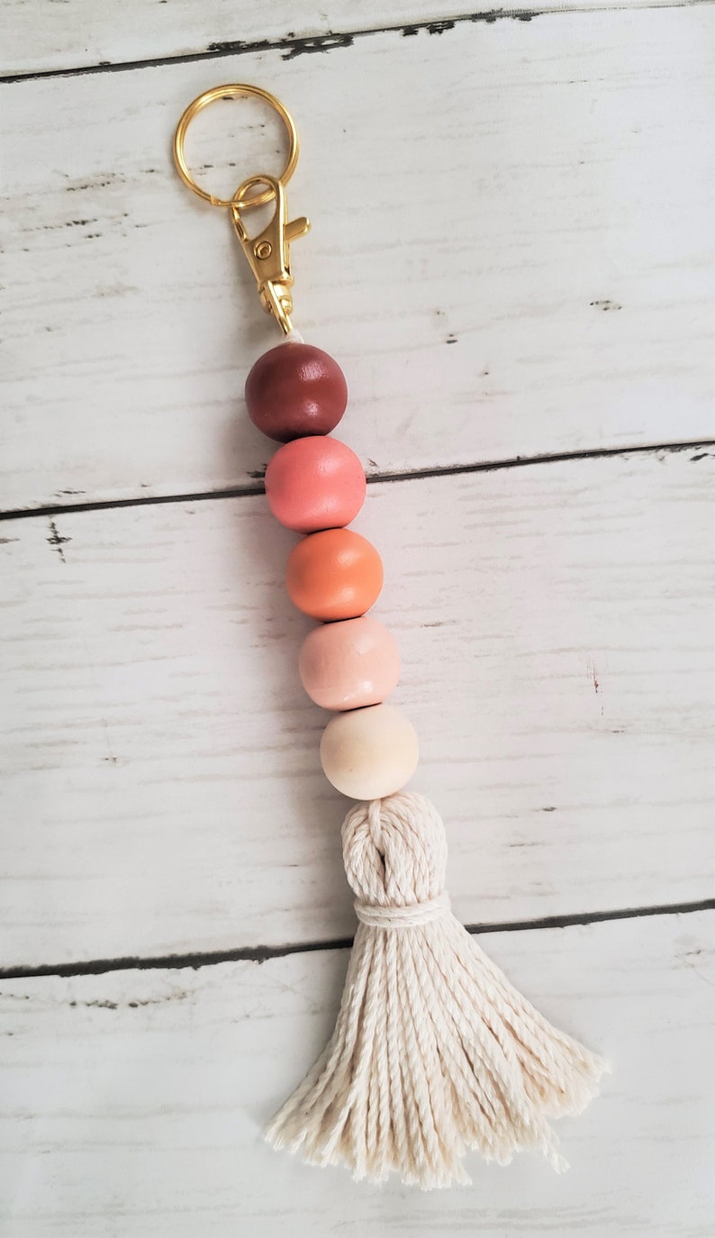 Wood Bead Tassel Keychain Boho key chain Teacher Gift Etsy