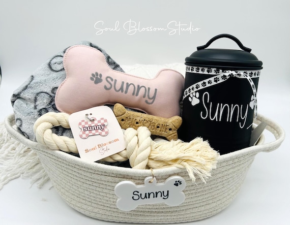 Puppy Gift basket, Personalized Dog Gift, Puppy starter package, Doggie Gift, Pet gift basket, Dog blanket,