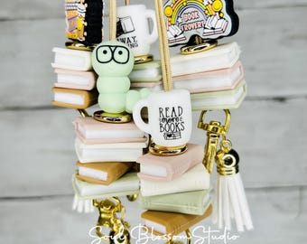 Book lover Stacked Books Lanyard, Teacher lanyards, Bookworm, Booktrovert lanyard, Teacher Lanyard, Happy Rainbow Daisy Beaded, Boho Nurse