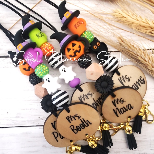 Halloween Teacher Lanyard with Name, Beaded Personalized Teacher tassel  Lanyard, Boho  Lanyard, Teacher Nurse Lanyard