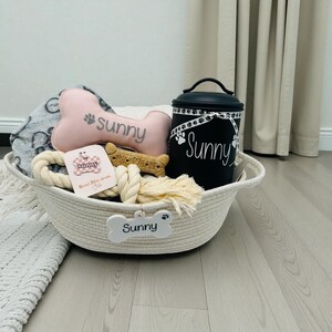 Puppy Gift basket, Personalized Dog Gift, Puppy starter package, Doggie Gift, Pet basket, Dog blanket, New puppy gift, Puppy shower gift image 2